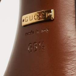 Gucci Brown Leather Web Horsebit Ankle Strap Block Heel Sandals Size 38.5