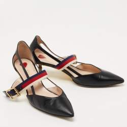 Pre Owned Gucci Black Leather Unia Mary Jane Pumps Size 35.5