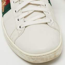 Gucci White Leather and Python Embossed Ace Bee Embroidered Sneakers Size 38