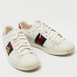 Gucci White Leather and Python Embossed Ace Bee Embroidered Sneakers Size 38