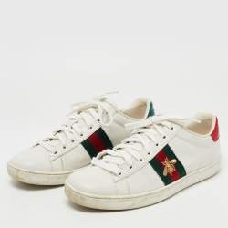 Gucci White Leather and Python Embossed Ace Bee Embroidered Sneakers Size 38