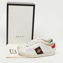 Gucci White Leather and Python Embossed Ace Bee Embroidered Sneakers Size 38