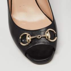 Pre Owned Gucci Black Leather Horsebit Peep Toe Platform Pumps Size 39