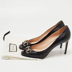 Pre Owned Gucci Black Leather Horsebit Peep Toe Platform Pumps Size 39