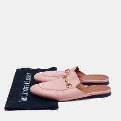 Pre Owned Gucci Pink Leather Princetown Flat Mules Size 38.5