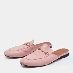 Pre Owned Gucci Pink Leather Princetown Flat Mules Size 38.5