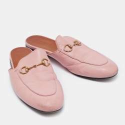 Pre Owned Gucci Pink Leather Princetown Flat Mules Size 38.5