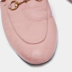 Pre Owned Gucci Pink Leather Princetown Flat Mules Size 38.5
