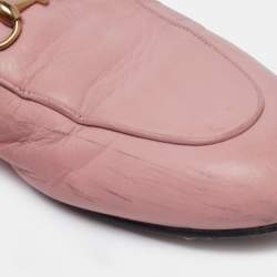 Pre Owned Gucci Pink Leather Princetown Flat Mules Size 38.5