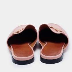 Pre Owned Gucci Pink Leather Princetown Flat Mules Size 38.5