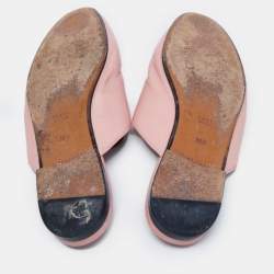 Pre Owned Gucci Pink Leather Princetown Flat Mules Size 38.5