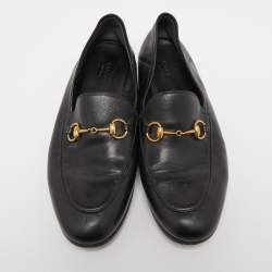 Pre Owned Gucci Black Leather Jordaan Loafers Size 38
