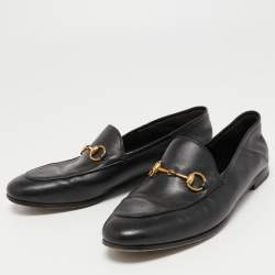 Pre Owned Gucci Black Leather Jordaan Loafers Size 38