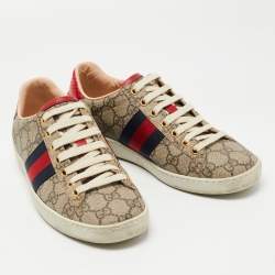 Gucci Brown/Beige GG Supreme Canvas Ace Sneakers Size 35