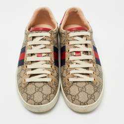 Gucci Brown/Beige GG Supreme Canvas Ace Sneakers Size 35