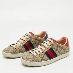 Gucci Brown/Beige GG Supreme Canvas Ace Sneakers Size 35