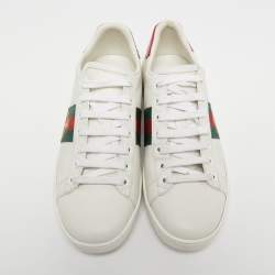 Gucci White Leather Bee Embroidered Ace Sneakers Size 38