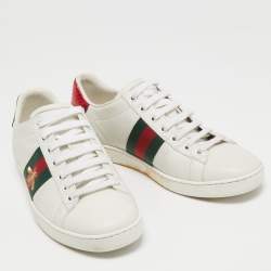 Gucci White Leather Bee Embroidered Ace Sneakers Size 38