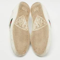 Pre Owned Gucci White Leather Web Ace Bee Embroidered Sneakers Size 37.5