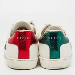 Pre Owned Gucci White Leather Web Ace Bee Embroidered Sneakers Size 37.5