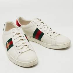 Pre Owned Gucci White Leather Web Ace Bee Embroidered Sneakers Size 37.5