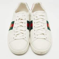 Pre Owned Gucci White Leather Web Ace Bee Embroidered Sneakers Size 37.5