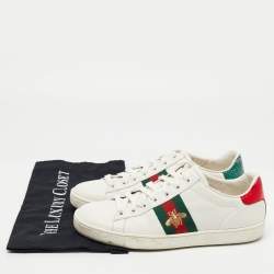 Pre Owned Gucci White Leather Web Ace Bee Embroidered Sneakers Size 37.5
