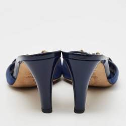 Pre Owned Gucci Blue Suede and Patent Hollywood Slide Sandals Size 39.5