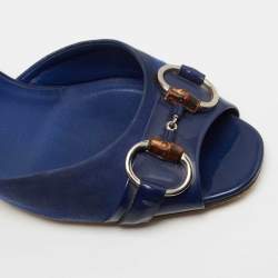 Pre Owned Gucci Blue Suede and Patent Hollywood Slide Sandals Size 39.5