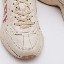 Gucci White Leather Glitter Rhyton Lace Up Sneakers Size 36.5