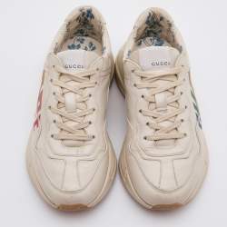 Gucci White Leather Glitter Rhyton Lace Up Sneakers Size 36.5