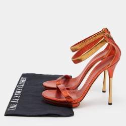 مملوكة مسبقًا Gucci Metallic Orange Python Leather Kelis Ankle Strap Sandals Size 38