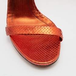 مملوكة مسبقًا Gucci Metallic Orange Python Leather Kelis Ankle Strap Sandals Size 38