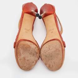 مملوكة مسبقًا Gucci Metallic Orange Python Leather Kelis Ankle Strap Sandals Size 38