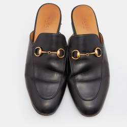 Gucci Black Leather Horsebit Princetown Flat Mules Size 38.5