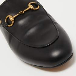 Gucci Black Leather Princetown Flat Mules Size 39.5 