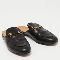 Gucci Black Leather Princetown Flat Mules Size 39.5 