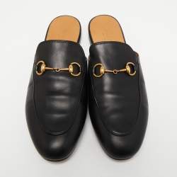 Gucci Black Leather Princetown Flat Mules Size 39.5 