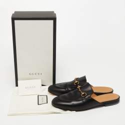 Gucci Black Leather Princetown Flat Mules Size 39.5 
