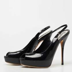 Pre Owned Gucci Black Patent Leather Sofia Slingback Sandals Size 39.5