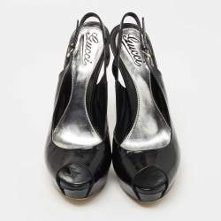 Pre Owned Gucci Black Patent Leather Sofia Slingback Sandals Size 39.5
