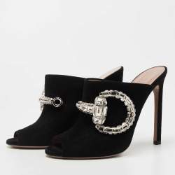Gucci Black Suede Crystal Embellished Maxime Mules Size 38