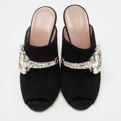 Gucci Black Suede Crystal Embellished Maxime Mules Size 38