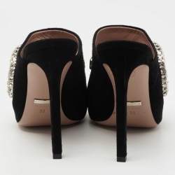 Gucci Black Suede Crystal Embellished Maxime Mules Size 38