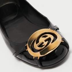 Pre Owned Gucci Black Patent Interlcoking G Ballet Flats Size 38