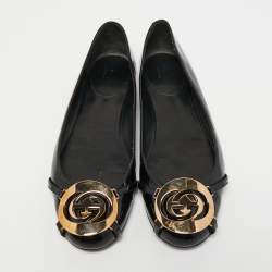 Pre Owned Gucci Black Patent Interlcoking G Ballet Flats Size 38