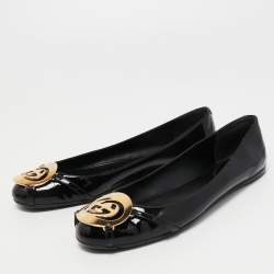 Pre Owned Gucci Black Patent Interlcoking G Ballet Flats Size 38