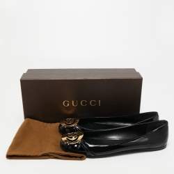 Pre Owned Gucci Black Patent Interlcoking G Ballet Flats Size 38