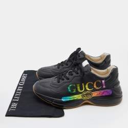 Gucci Black Leather Rhyton Low Top Sneakers Size 40