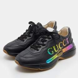 Gucci Black Leather Rhyton Low Top Sneakers Size 40